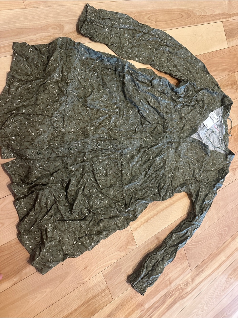 Lucky Brand Olive Green Floral Button-Front Dress